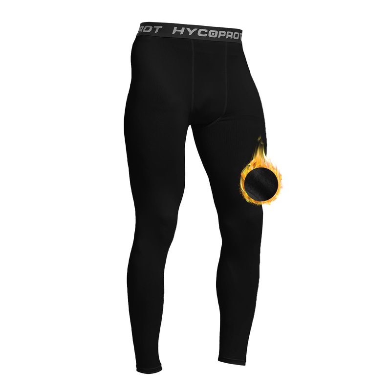 HYCOPROT Men's Thermal Compression Pants, Fleece Lined Athletic Tight Cold Weather Sports Leggings Winter Base Layer Bottoms Black