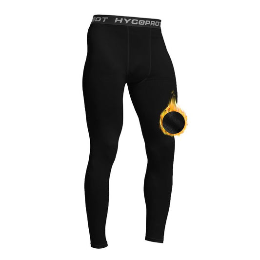 HYCOPROT Men's Thermal Compression Pants, Fleece Lined Athletic Tight Cold Weather Sports Leggings Winter Base Layer Bottoms Black