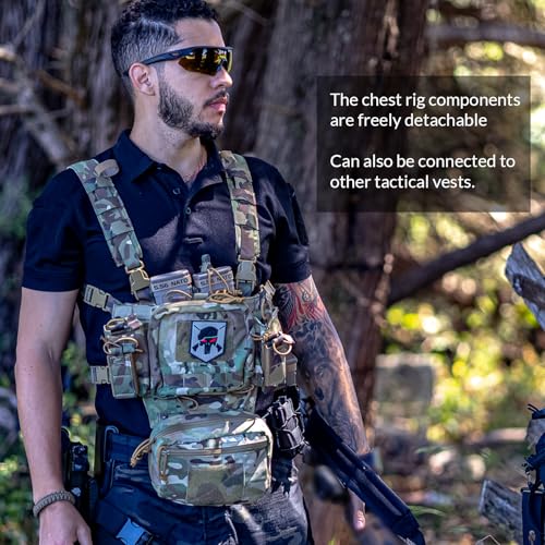 VOTAGOO GEAR Chest Rig-Tactical Chest Rig, Adjustable & Detachable Molle Micro Chest Rigs, with 5.56/7.62 Magazine Pouch, Pistol Pouch