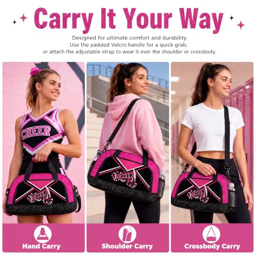 YYLXIA Glitter Red Cheer Duffel Bag with Bow Keychain - Gym & Dance Bag for Women