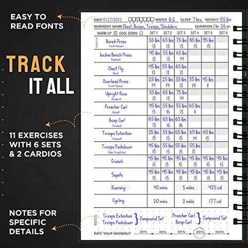 Nextnoid Hardcover Fitness Journal Workout Planner for Men & Women - A5(5.7" x 8.3") Sturdy Workout Log Book to Track Gym & Home Workouts