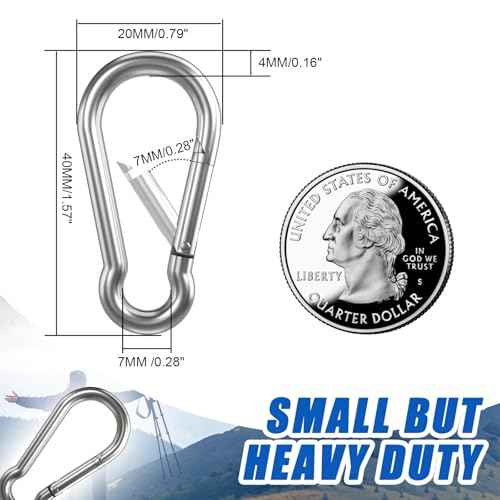 Small Carabiner Clip Hooks, 32pcs 1.57 inch Carabiners Heavy Duty, Galvanized Iron Spring Snap Hook Fits Camping Hiking, Metal Clips for Keychain Keys Rings