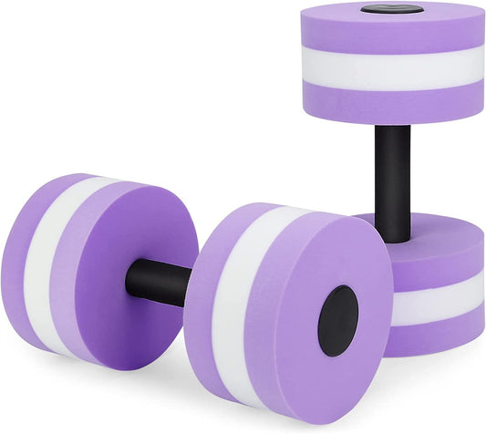 ActionEliters Aquatic Dumbells, 2PCS Water Aerobic Exercise Foam Dumbbell Pool Resistance, Detachable Water Aqua Fitness Barbells Hand Bar Exercises Equipment for Weight Loss, Purple