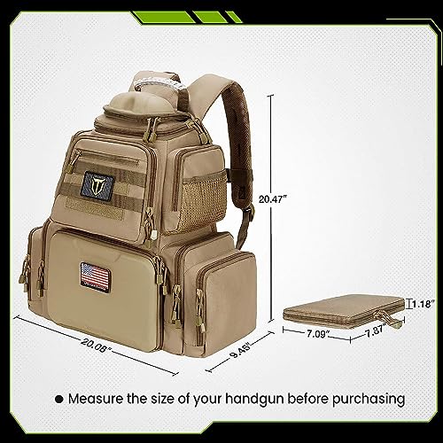 TIDEWE Tactical Range Backpack Bag for Gun and Ammo with Pistol Case (Khaki)