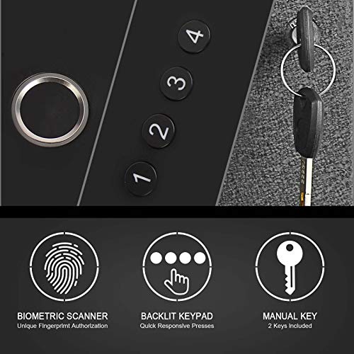 Biometric Slider Handgun Gun Safe for Nightstand, Desk, Bed Side,Truck - Auto Sliding Door Hand Gun Safe for Pistol -with Fingerprint, PIN Code, KEY Access