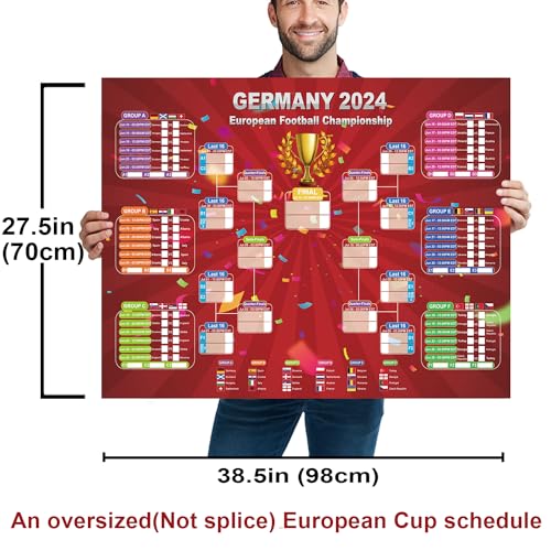 European Cup 2024 Soccer Game Wall Calendar Poster GERMANY 2024 European Football Championship sticker book Football Tournament Schedule Soccer Matches Wall Chart for Home Office bar football club Decorations… (European Cup)