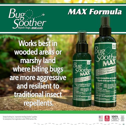 Bug Soother MAX - Natural Gnat, Tick, and Mosquito Repellent, 8 fl oz Bug Spray Deterrent - DEET-Free Safe for Adults and The Environment - Made in USA