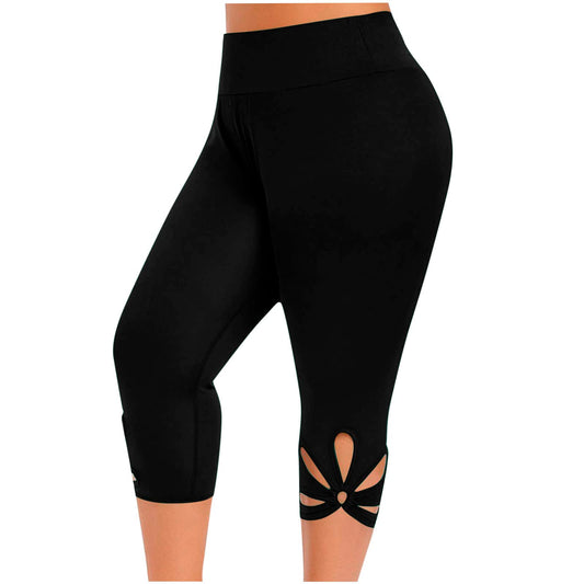 YMADREIG Lightning Deals of Today Prime Capri Leggings for Women 2024 Casual Summer Cropped Pants Stretch Slimming Workout Yoga Pants Hollow Out Leggings