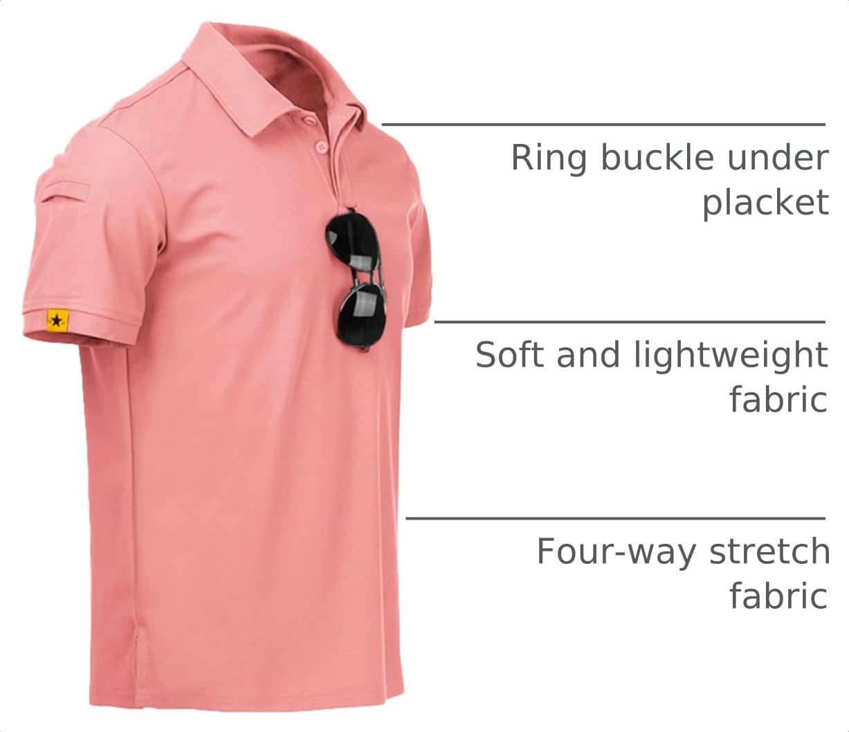 ZITY Mens Polo Shirt Short Sleeve Sports Tactical T-Shirt Athletic Golf Polos Daily Casual Stylish Collared Shirts for Men Coral Red 4X-Large