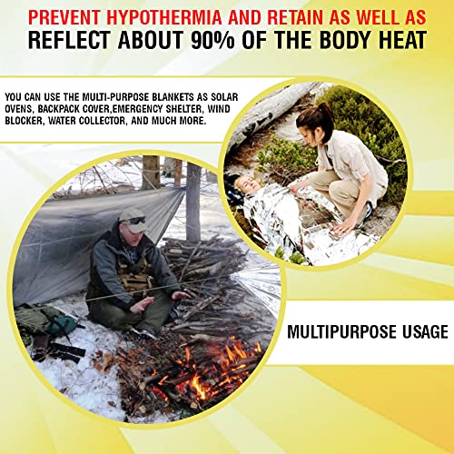 Rawyer Emergency Thermal Survival Blankets (10 Pack), Mylar Blankets for Outdoor, Camping, Hiking, Harsh Weather, Large Silver Thermal Sheets, Heavy Duty Survival Gear (10, 84x52)