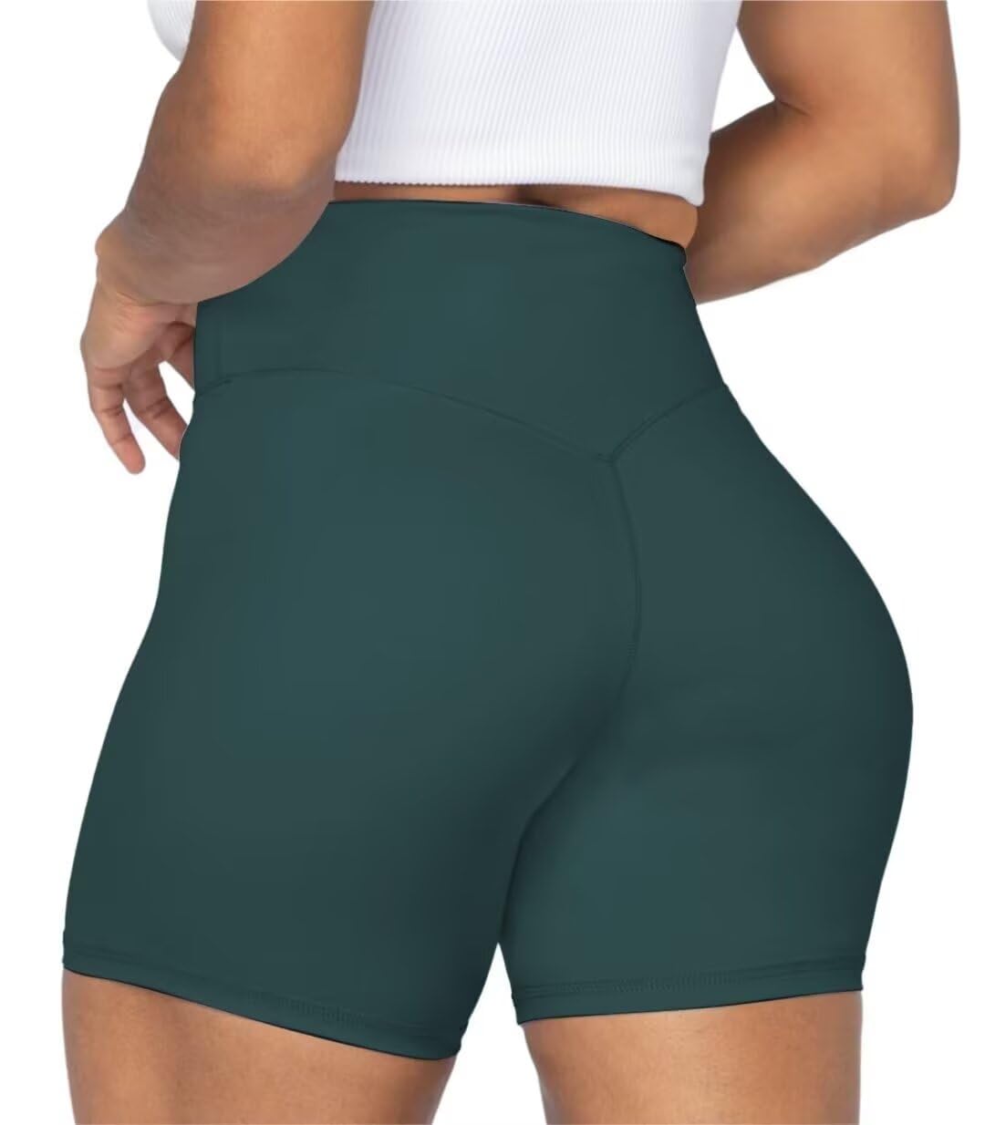 Sunzel No Front Seam High Waist Biker Shorts for Women, Squat Proof Yoga Workout Gym Bike Shorts 5" Inseam Jasper Green X-Small