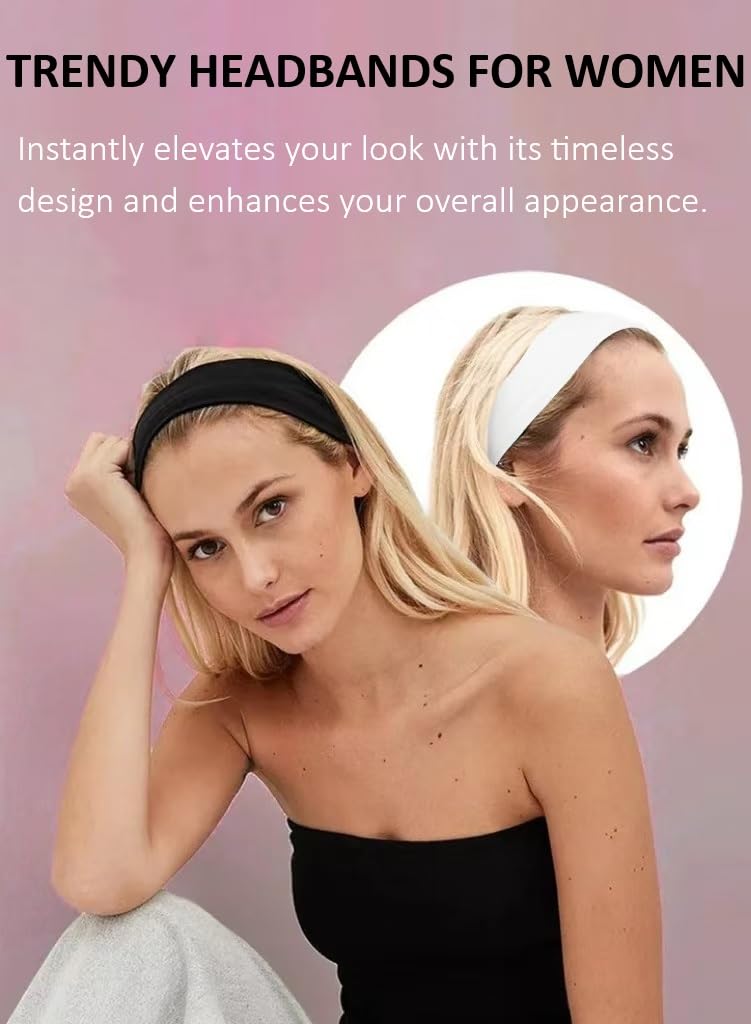 Headbands for Women Non Slip Women Sport Headbands, Sweat Headbands for Workout Yoga Running, Stretchy Hair Bands for Women's Hair