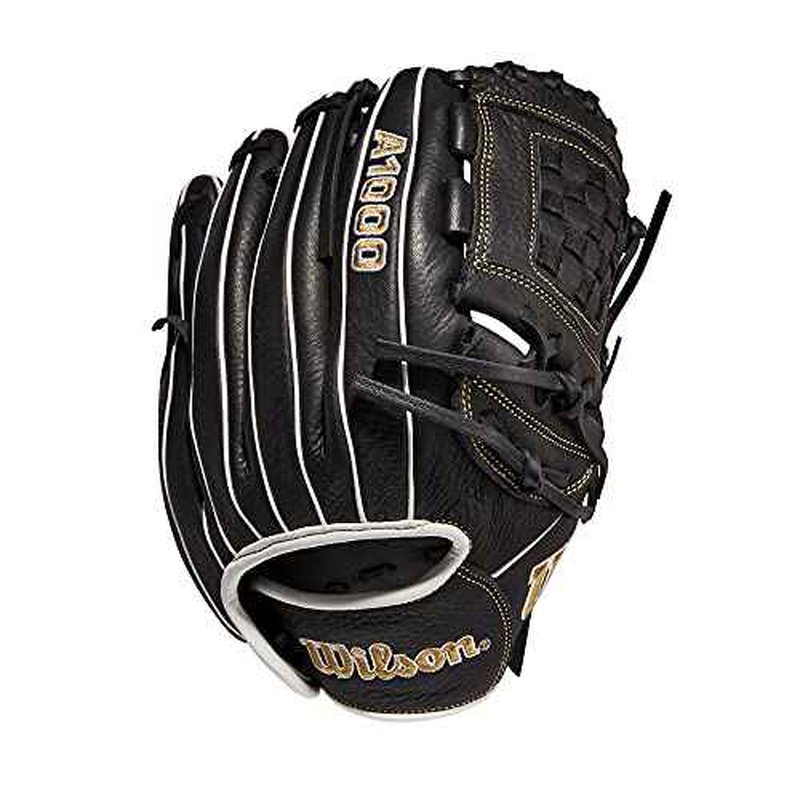 Wilson 2022 A1000 P12 12" Fastpitch Pitcher's Glove - Left Hand Throw, Black/Metallic Gold/White