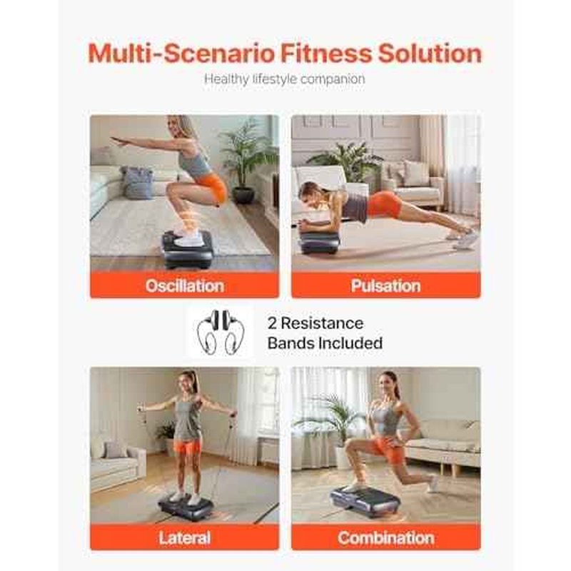 VEVOR Vibration Plate Exercise Machine, Whole Body Shaker for Lymphatic Drainage and Weight Loss, Home Workout Gym Fitness Equipment with 2 Resistance Bands, Vibrating Platform for Women Men