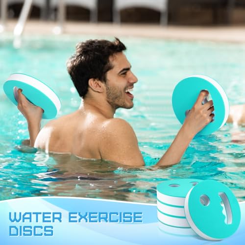 Hungdao 4 Pcs Water Exercise Discs Water Weights for Pool Exercise Set EVA Foam Water Aerobic Equipment for Adults Hand Held Pool Resistance for Swimming Beginners Arthritis(White and Green)