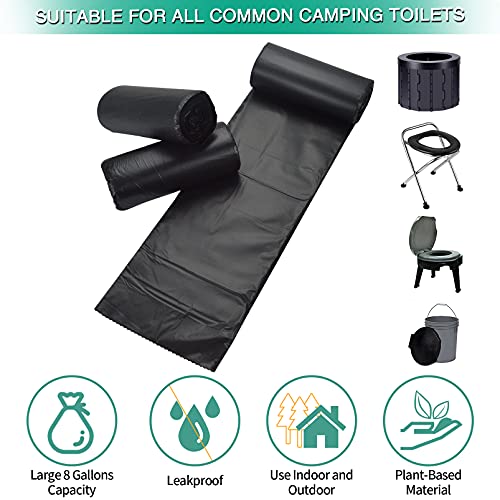 Sailortenx 60 Count 8 Gallon Biodegradable Compostable Portable Toilet Bags, 100% Plant-Based, No Leaks, Disposable, Perfect for Camping, Hiking, Boating, Hunting