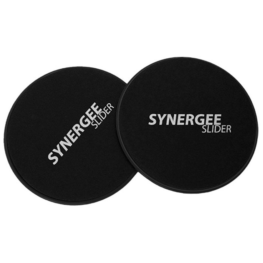 Synergee Jet Black Core Sliders. Dual Sided Use on Carpet or Hardwood Floors. Abdominal Exercise Equipment