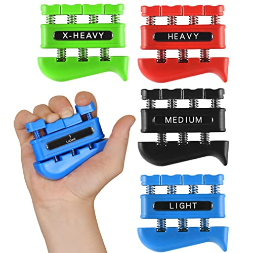 Finger Strengthener - Finger Exerciser for Forearm and Hand Strengthener - Hand Grip Workout Equipment for Musician, Rock Climbing and Therapy (4 Pack - Blue Black Red Green)