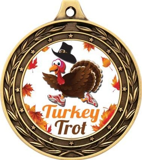 Turkey Trot Gold Duo Medal, 3" Turkey Trot Prizes, Kids Thanksgiving Trophy Medal Awards 5 Pack Prime
