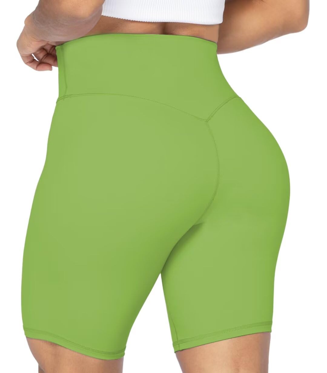 Sunzel No Front Seam High Waist Biker Shorts for Women, Squat Proof Yoga Workout Gym Bike Shorts 8" Greenery Medium