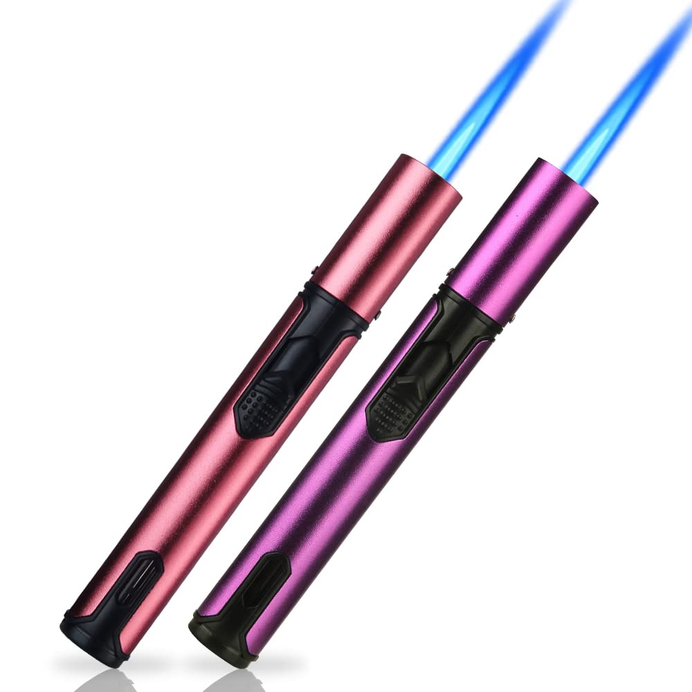 PROMISE Torch Lighters, Butane Lighters Refillable Single Jet Flame for Candle Grill BBQ Camping (Pink& Purple)