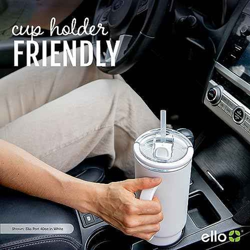Ello Port 40oz Tumbler with Carry Loop & Integrated Handle, Vacuum Insulated Stainless Steel Reusable Water Bottle, Travel Mug with Leak Proof Lid & Straw, Perfect for Iced Coffee & Tea, Matcha