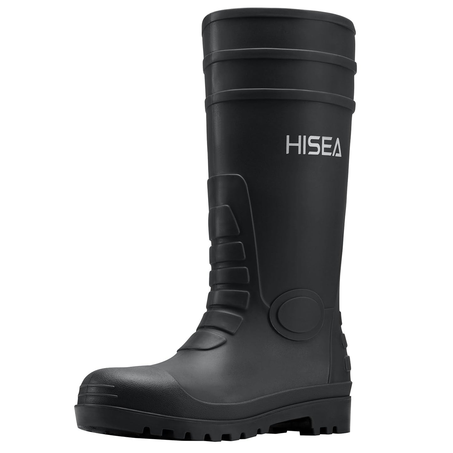 HISEA Men's Steel Toe Rain Boots PVC Rubber Boots, Waterproof Garden Fishing Outdoor Work Boots, Durable Slip Resistant Knee Boots for Agriculture and Industrial Working, Black Size 10
