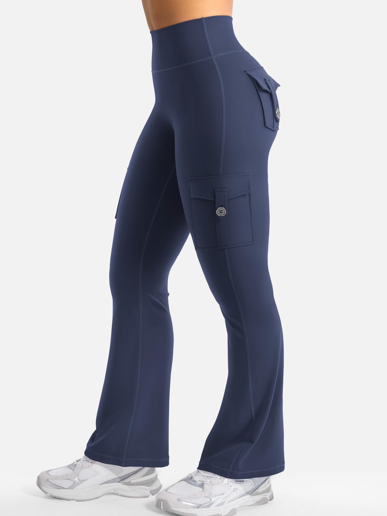 YEOREO CoreFlex Women Workout Flare Leggings with Pockets Scrunch Cargo Gym Yoga Leggings Navy XS