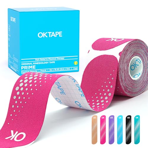 OK TAPE Synthetic Kinesiology Tape Precut Strips, Waterproof Kinesiology Athletic Tape for Joint & Muscle Support, Reflective and Durable Tape, 2in¡¿16.4ft Roll 20PCS | Pink
