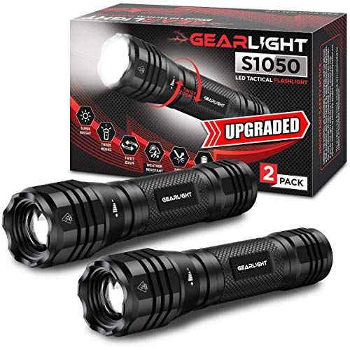 GearLight S1050 LED Flashlight High Lumens - Flashlights for Camping, Hiking, Dog Walking - Powerful Emergency Flashlights with 3 Modes for Outdoor Use - Bright Flashlight with Zoomable Beam