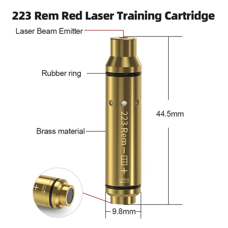 AETRONIX 223REM Dry Fire Practice System Laser Cartridge Laser Training Bullet with Rubber Snap Cap and Batteries Use for Rifle 223Remington(Gold)