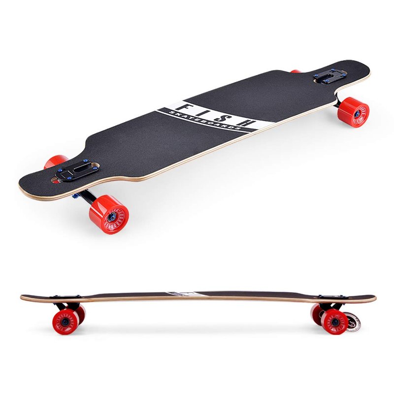 FISH SKATEBOARDS 41-Inch Downhill Longboard Skateboard Through Deck 8 Ply Canadian Maple, Complete Cruiser, Free-Style