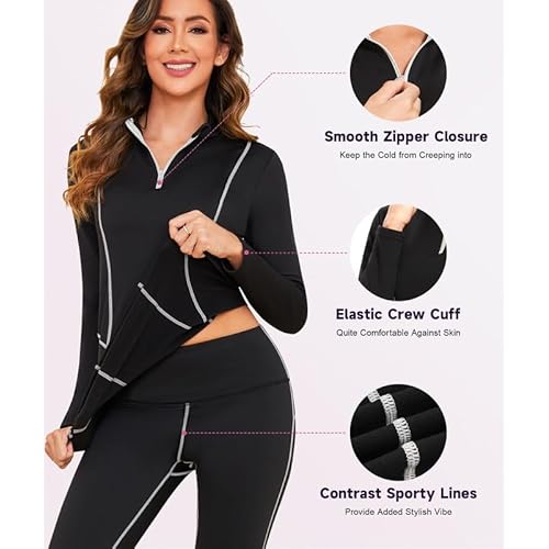 Thermal Underwear for Women,Long Johns Fleece Lined Thermal Base Layer Zip Up Thermals Top and Bottom Set