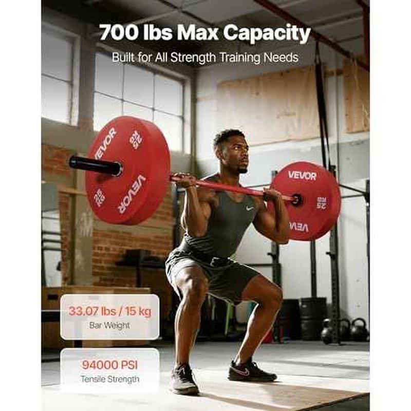 VEVOR 4FT/6FT/7FT Barbell Bar, Fits 2-Inch Weight Plates, Chrome Plated Barbell Bar with Knurled Grip for Strength Training, Weightlifting, Squat, Deadlift, Bench Press, Curl, Overhead Press, 500lbs/700lbs/1000lbs Capacity