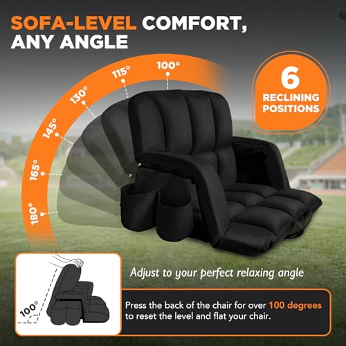 Auratess 22.5" Wide Black Stadium Seat with Back Support, 6 Recline Positions, 2 Pack
