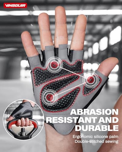 VINSGUIR Workout Gloves for Men and Women, Fingerless Weight Lifting Gloves with Excellent Grip, Lightweight Gym Gloves for Exercise, Weightlifting, Fitness, Training, Climbing, Cycling and Rowing