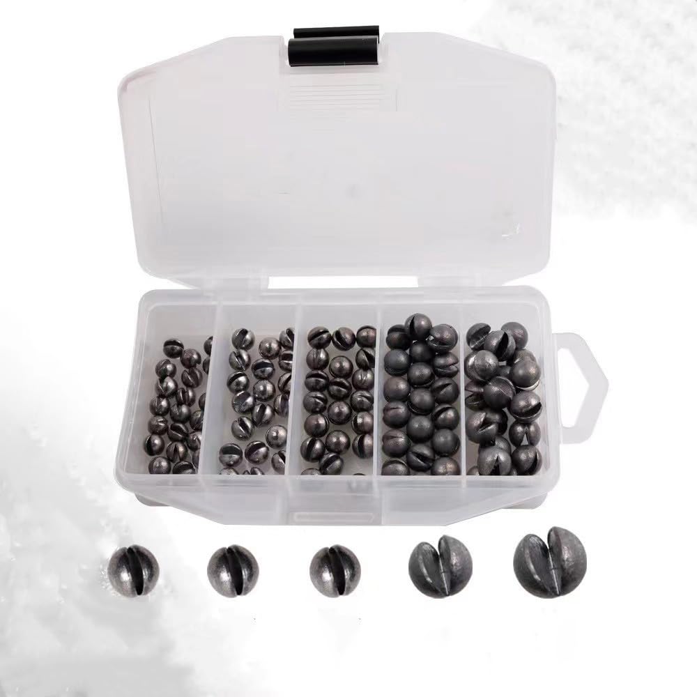 100PCS Fishing Weights Sinkers, Premium Split Shot Fishing Weights Sinkers, Round Removable Fishing Sinkers, 5 Sizes, Including 0.07/0.09/0.1/0.14/0.18ounce(Medium)