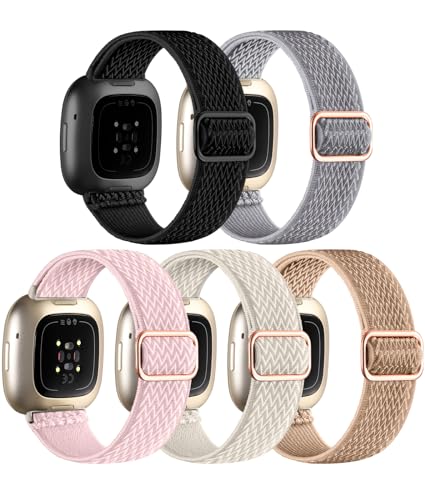 Adorve Compatible with Fitbit Versa 3 Bands/Fitbit Versa 4 Band/Fitbit Sense Bands for Men Women, Adjustable Stretchy Solo Loop Elastic Nylon Sport Strap for Smart Watch Replacement