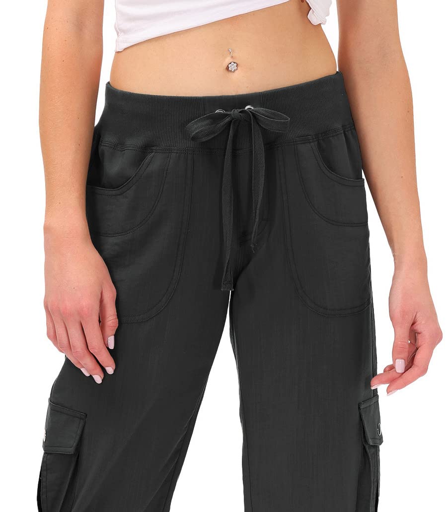 MoFiz Womens Capris with Pockets Loose Fit Casual Capri Pants Dressy Lightweight Ladies Baggy Cargo Pants for Hiking Dark Grey 3XL