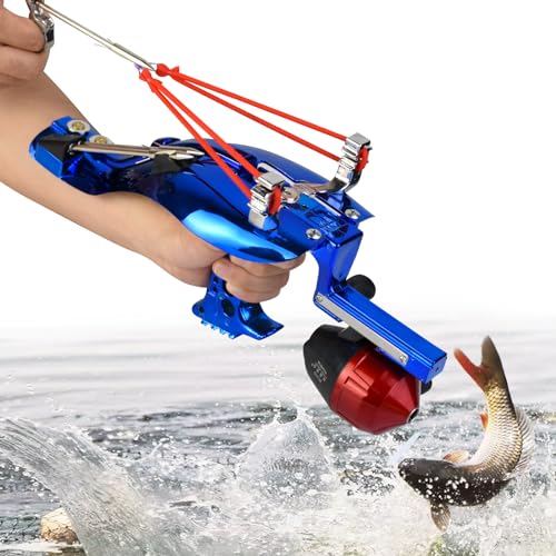 TIETHEKNOT Slingshot Professional Fishing Slingshot Kit with Reel High Precision Catapult with Arrows Rubber Bands and Fish Dart