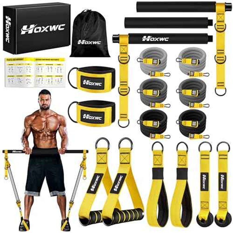 Pilates Equipment, Portable Pilates Bar Kit with Resistance Bands, Professional Adjustable Heavy Duty Squat Workout Equipment for Men, Home Gym Muscle Strength Training, Full Body Exercise