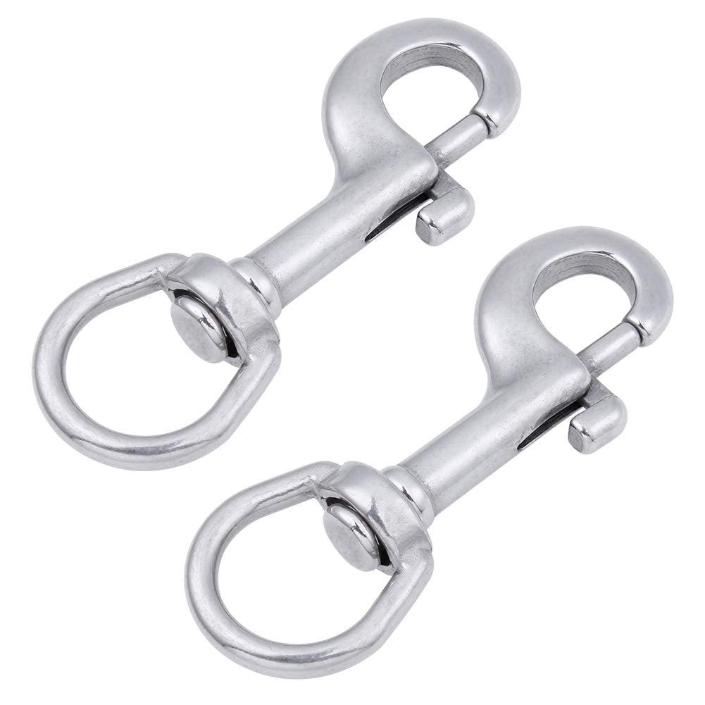 AOWISH 2-Pack 316 Stainless Steel Swivel Eye Bolt Snap Hook Marine Grade Single Ended Diving Clips for Flagpole/Pet Leash/Camera Strap/Keychains/Tarp Covers/Clothesline and More (3-1/2 inch, Silver)