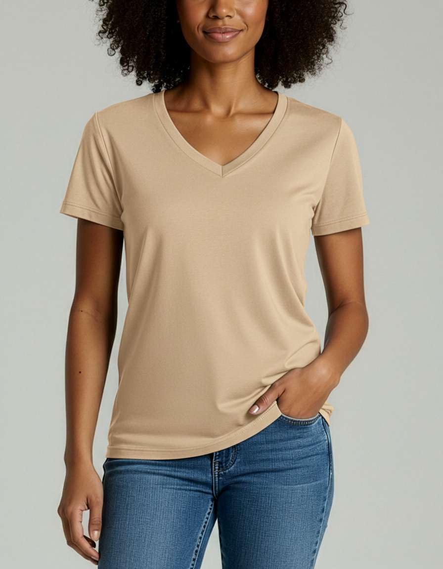 Real Essentials 4 Pack: Women's Classic-Fit Cotton Short-Sleeve V-Neck T-Shirt (Available in Plus Size)