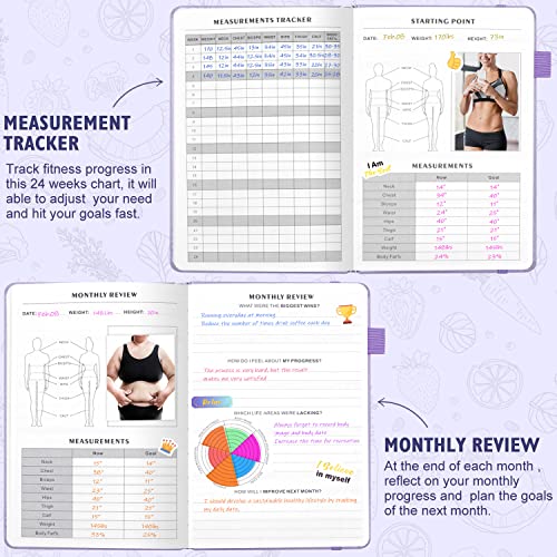 EPEWIZD Food and Fitness Journal Hardcover Wellness Planner Workout Journal for Women Men to Track Meal and Exercise Count Calories Weight Loss Diet Training Weight Loss Tracker Undated Home and Gym