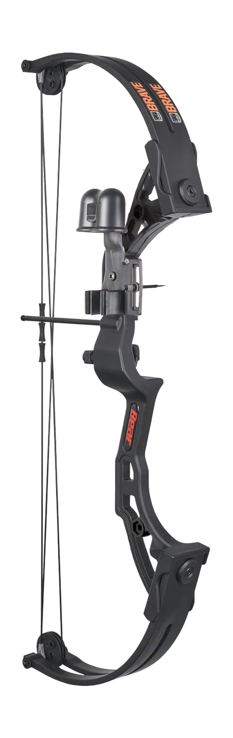 Bear Archery Brave Compound Youth Bow Set, Right Handed, Ages 8-12, Draw Weight up to 25lb, Draw Length up to 19.5", Accessories: Whisker Biscuit Arrow Rest®, Bow Sight & Finger Rollers, Black
