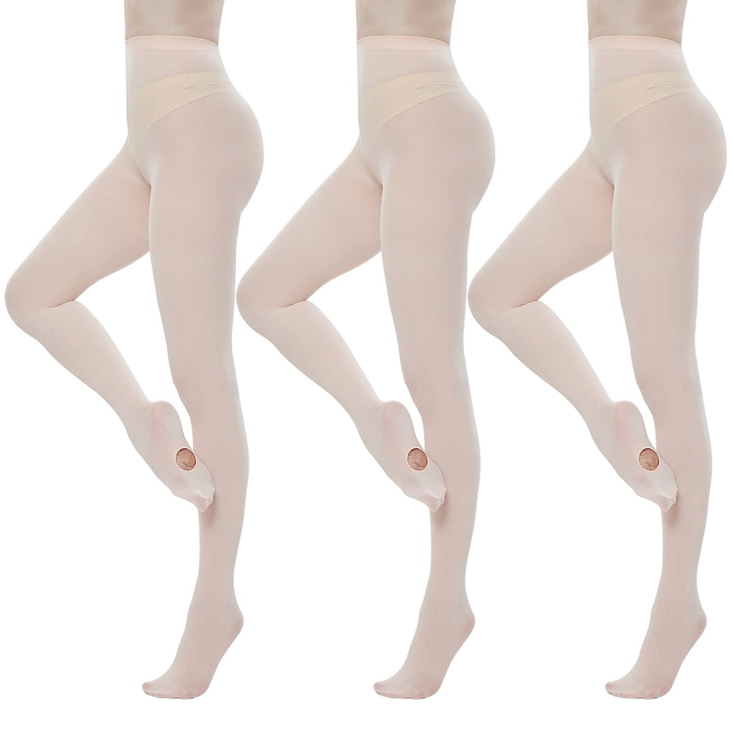 MANZI 3 Pairs Dance Tights for Women Solid Color 40D Comfortable Convertible Opaque Ballet Tights(Ballet Pink S/M)