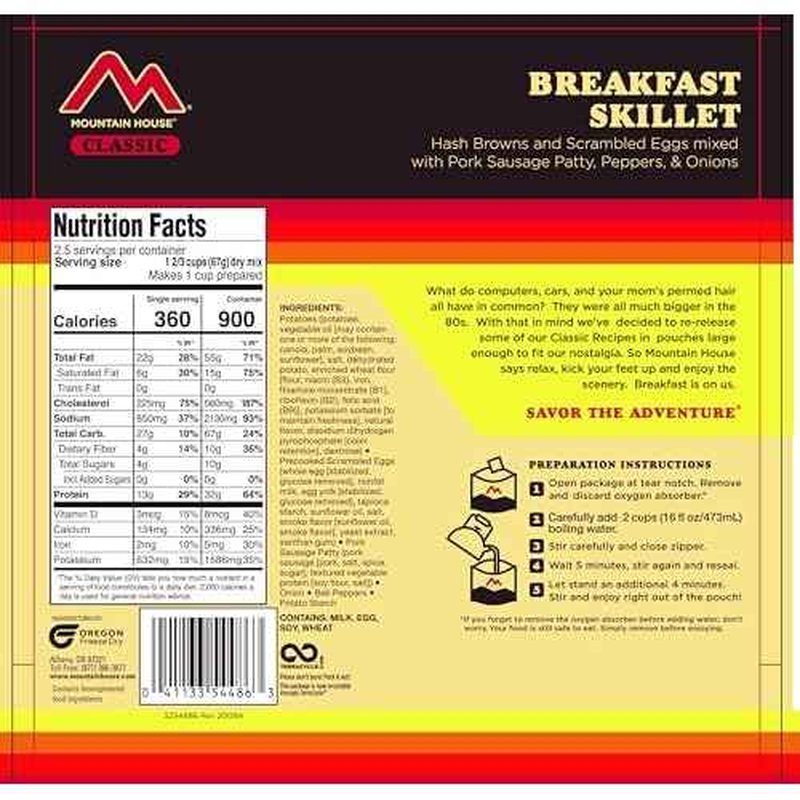 Mountain House Classic Breakfast Skillet Freeze-Dried Food for Camping, 12 Servings, 30-Year Shelf-Life