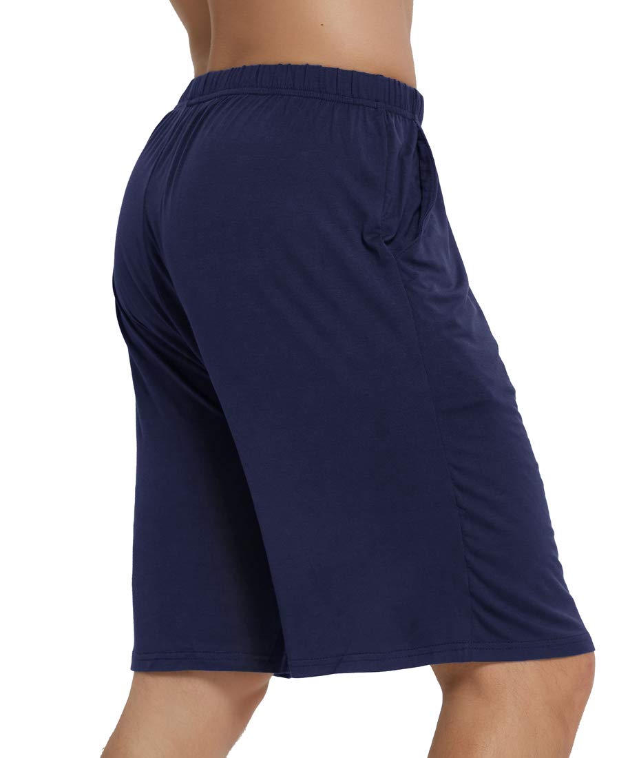 JINSHI Mens Pajama Shorts with Pockets Lightweight Lounge Sleep Shorts Separate Bottoms(L/Black/Navy Blue)