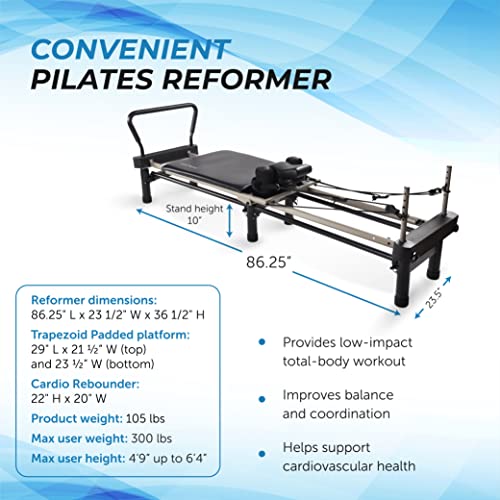 AeroPilates Premier Reformer - Pilates Reformer Workout Machine for Home Gym - Cardio Fitness Rebounder - Up to 300 lbs Weight Capacity