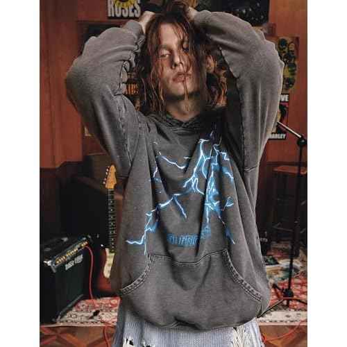 Aelfric Eden Mens Lightning Graphic Hoodies Print Oversized Unisex Streetwear Vintage Hoodie Y2k Sweatshirt Pocket Pullover
